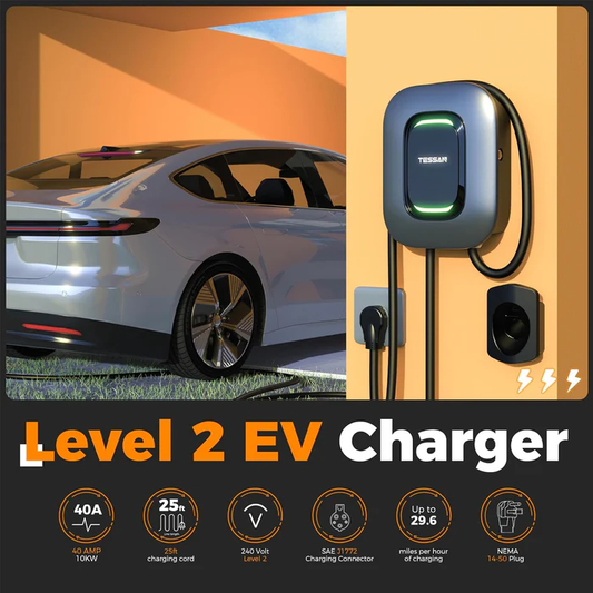 TESSAN 40A Level 2 EV Charger - 240V Home Charging Station with 25ft Cable & NEMA 14-50 Plug
