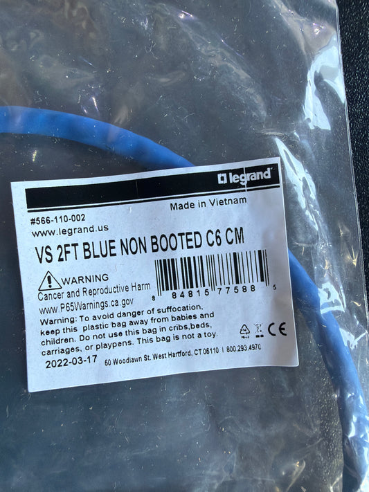 Legrand VS 2FT Blue Non Booted Cat6 CM Patch Cable