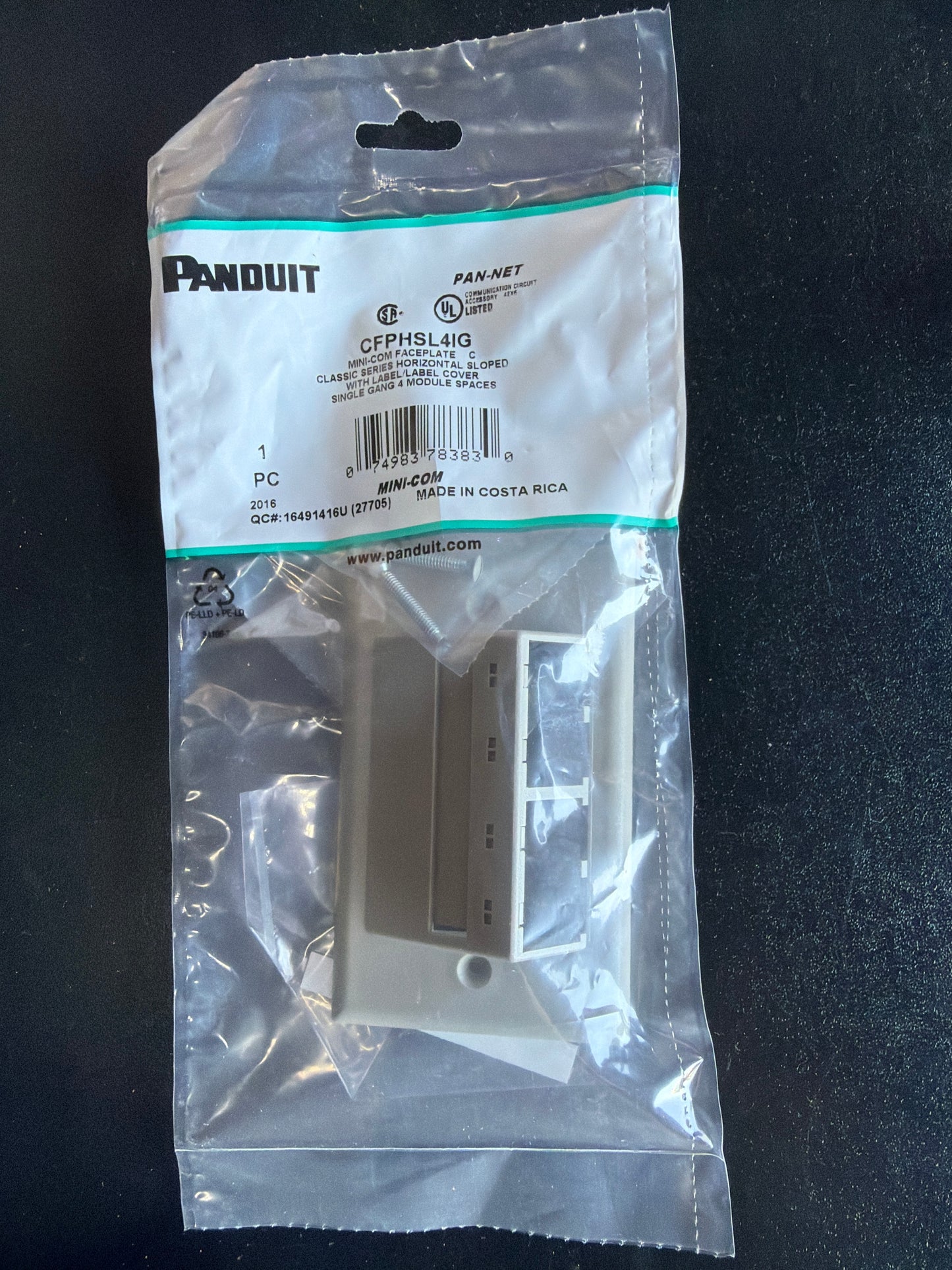 Panduit CFPHSL4IG Mini-Com Faceplate Classic Series Horizontal Sloped Single Gang 4-Module