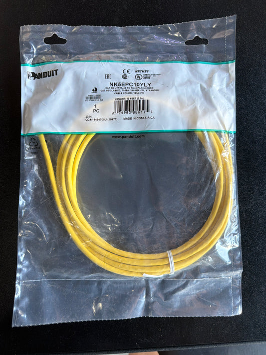 Panduit NK5EPC10YLY NetKey Cat5e UTP 10FT Yellow Patch Cord