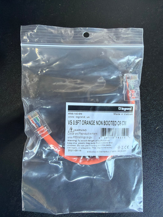 Legrand VS 0.5FT Orange Non Booted Cat6 CM Patch Cable