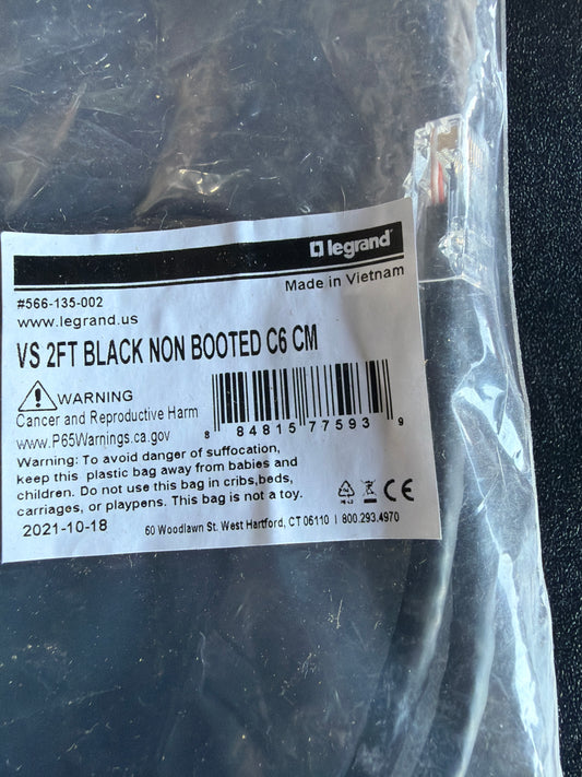 Legrand VS 2FT Black Non Booted Cat6 CM Patch Cable