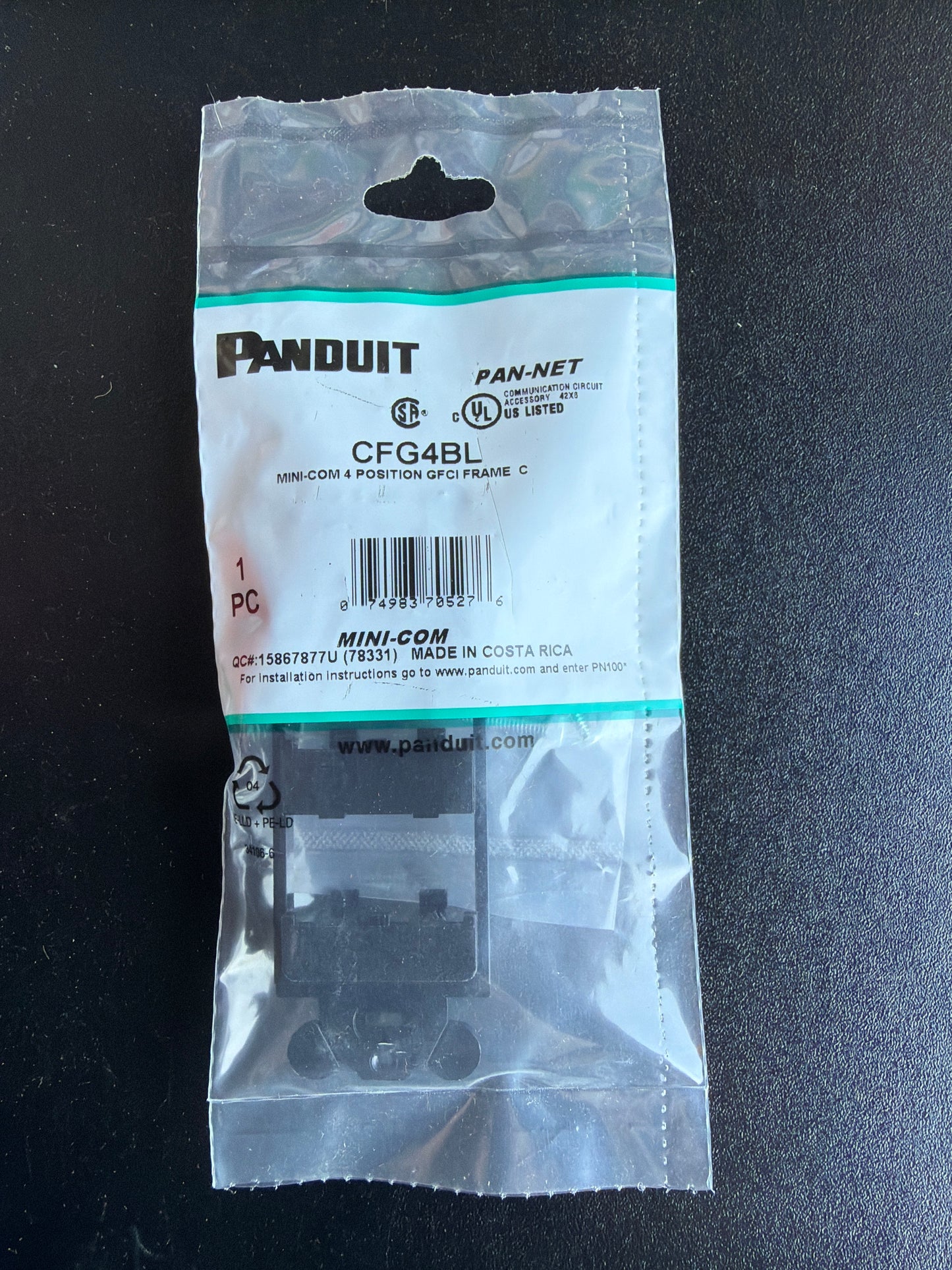 Panduit CFG4BL Mini-Com 4 Position GFCI Frame C Black