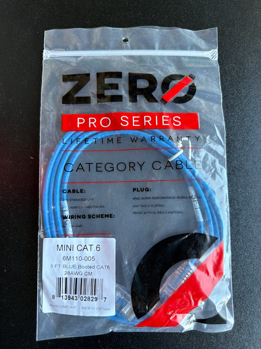 Zero Pro Series Mini Cat.6 5FT Blue Booted Cat6 Patch Cable