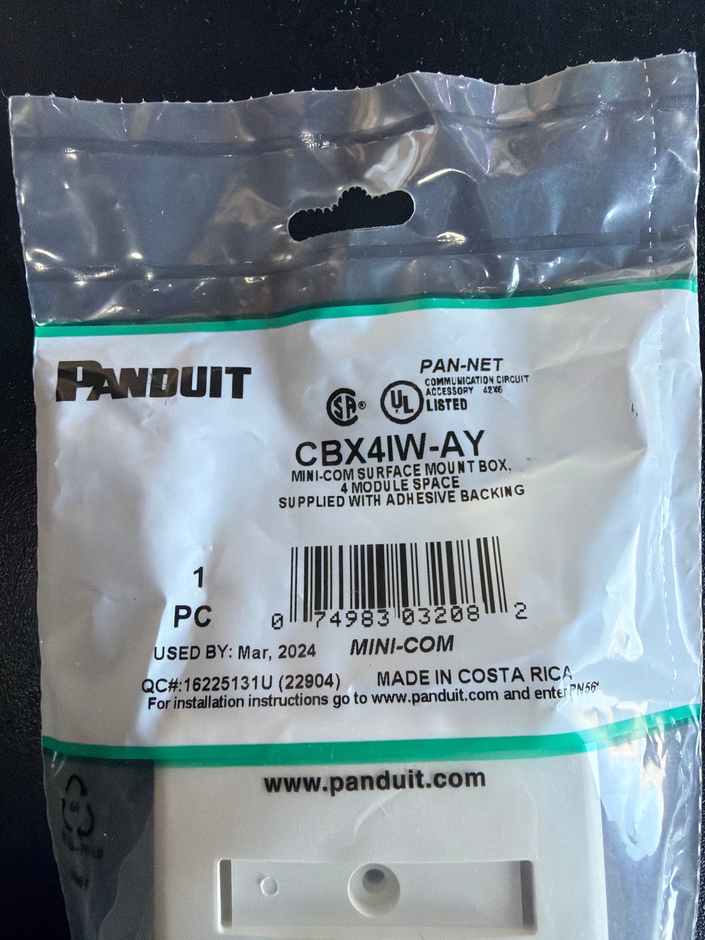 Panduit CBX4IW-AY Mini-Com 4-Module Surface Mount Box with Adhesive Backing