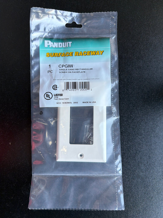 Panduit CPGIW Surface Raceway Single Gang Rectangular Faceplate White