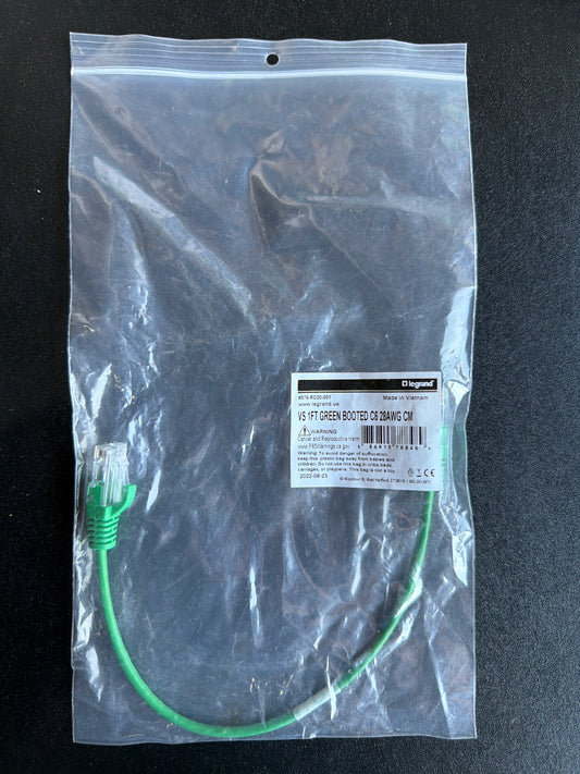 Legrand VS 1FT Green Booted Cat6 28AWG CM Patch Cable