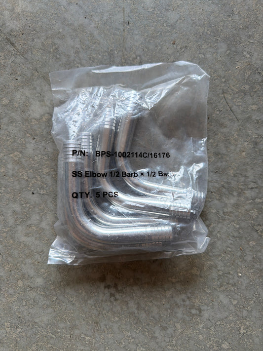 BPS-1002114C/16176 Stainless Steel Elbow 1/2 Barb x 1/2 Barb - 5 Pack