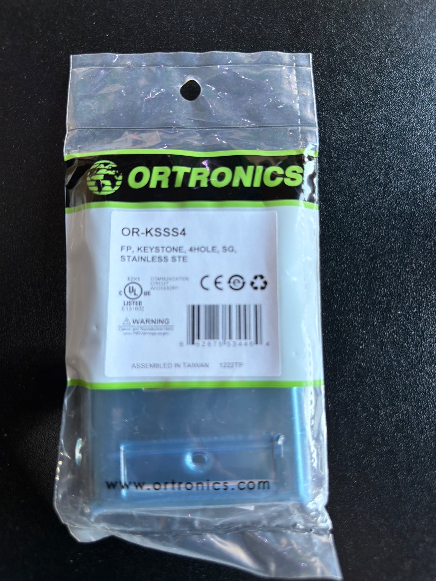 Ortronics OR-KSSS4 Keystone Faceplate 4-Port Single Gang Stainless Steel