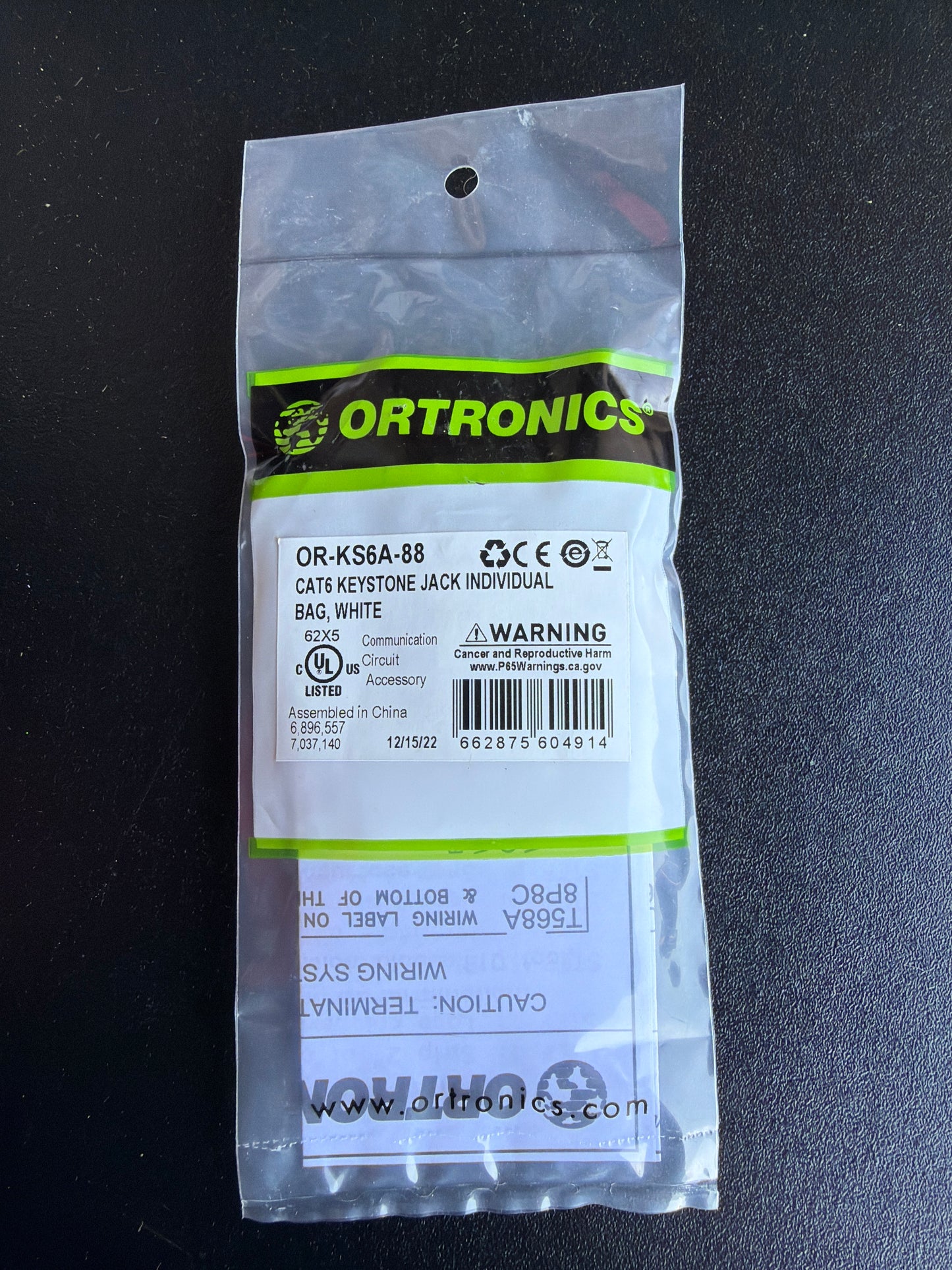 Ortronics OR-KS6A-88 Cat6 Keystone Jack White