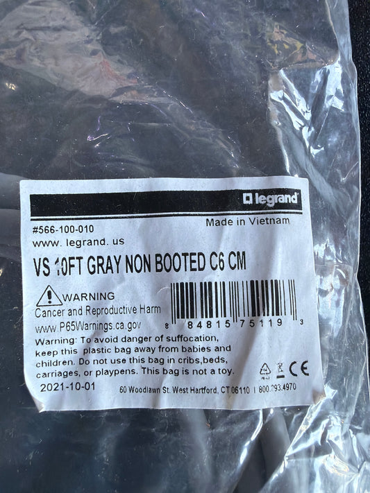 Legrand VS 10FT Gray Non Booted Cat6 CM Patch Cable