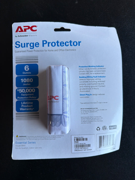 APC P6W Essential Series 6-Outlet Surge Protector 1080J