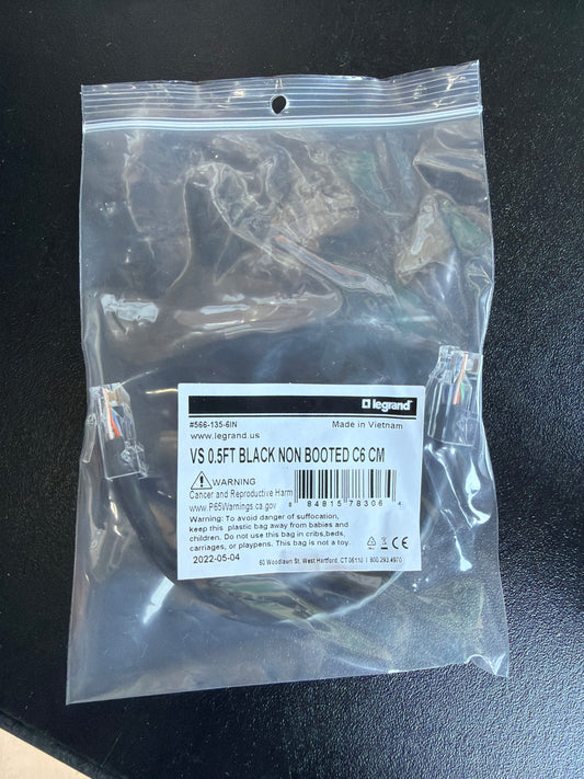 Legrand VS 0.5FT Black Non Booted Cat6 CM Patch Cable